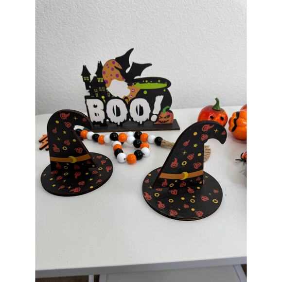 NWOT 9 Piece Halloween Table Top Decor Set Witch Pumpkin Gnome Hat Decoration - Picture 2 of 8